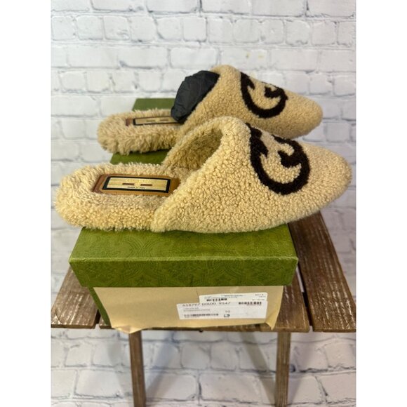 Gucci Merinos GG Butterscotch-Cocoa Wool Slippers - Picture 1 of 8